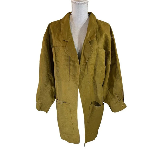 J. Casanova Olive Green Open Top Size 12 Collared Chest Pocket One Color Plain - Picture 1 of 9